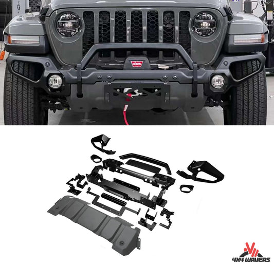4X4WAVERS Premium Front Bumper with Sensor Holes - RR Style - Jeep Wrangler JL/JLU/4XE/JT 2018+ - 4X4 WAVERS