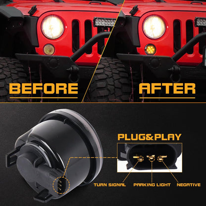 4X4WAVERS Turn Signal Lights Smoked Lens Amber LED Parking Lights - Jeep Wrangler JK/JKU 2007-2018 - 4X4 WAVERS