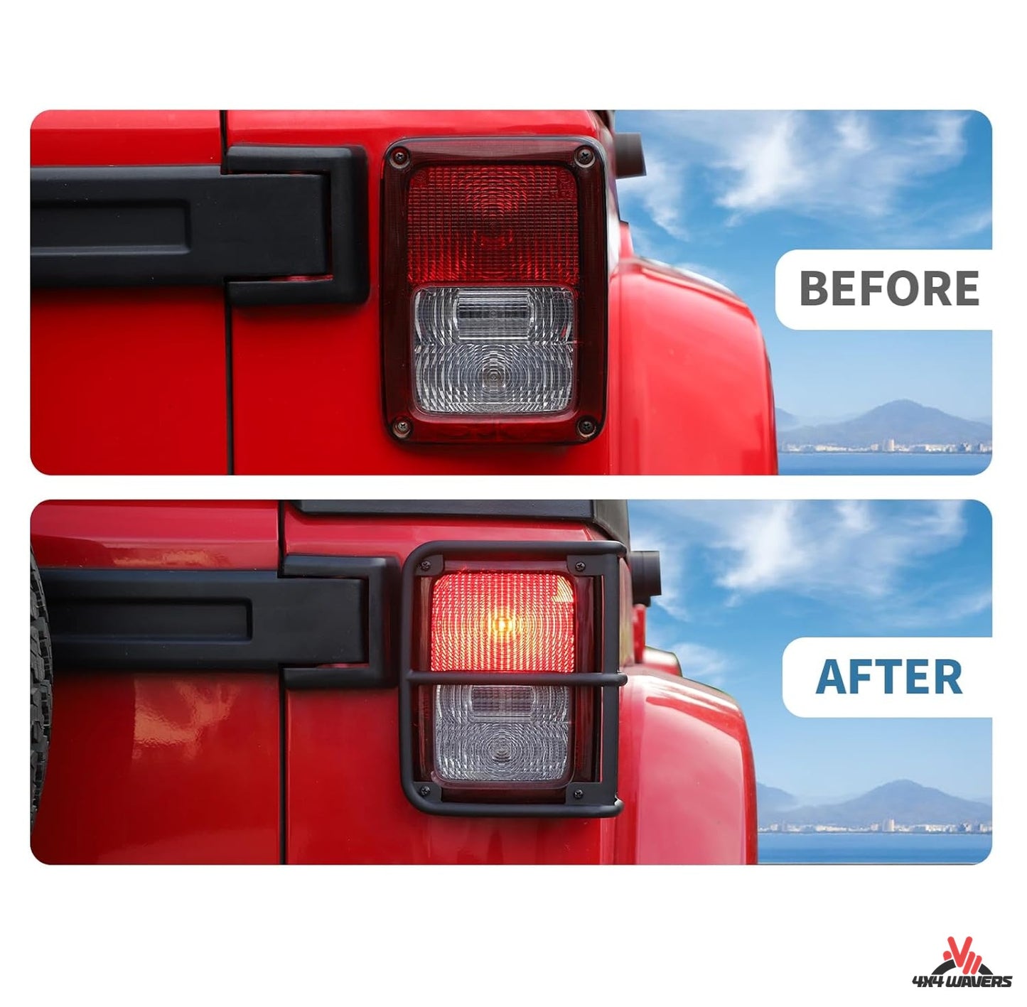4X4WAVERS Tail Light Cover Guards - Powder Coated Steel - Jeep Wrangler JK/JKU 2007-2018
