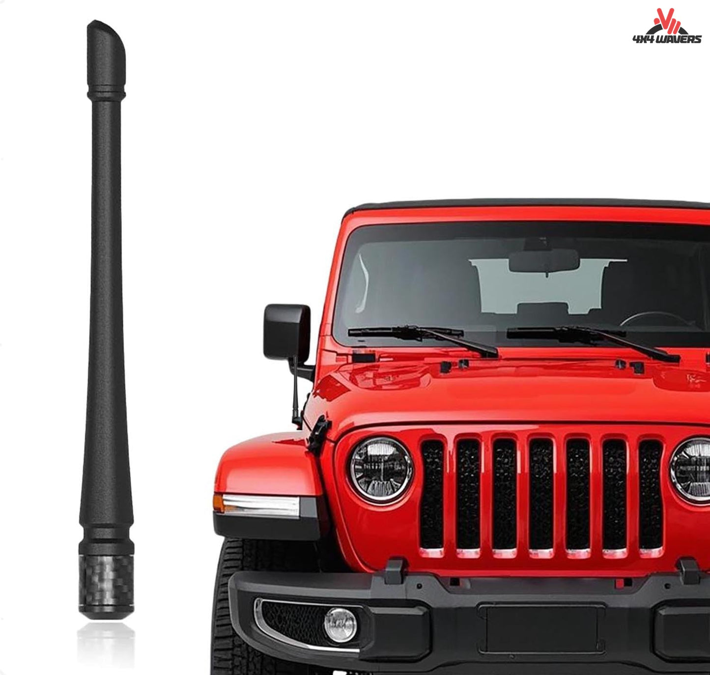 4X4WAVERS Antenne courte flexible en caoutchouc robuste 7 pouces - Base style fibre de carbone - Tous les modèles Jeep Wrangler 1997-2023