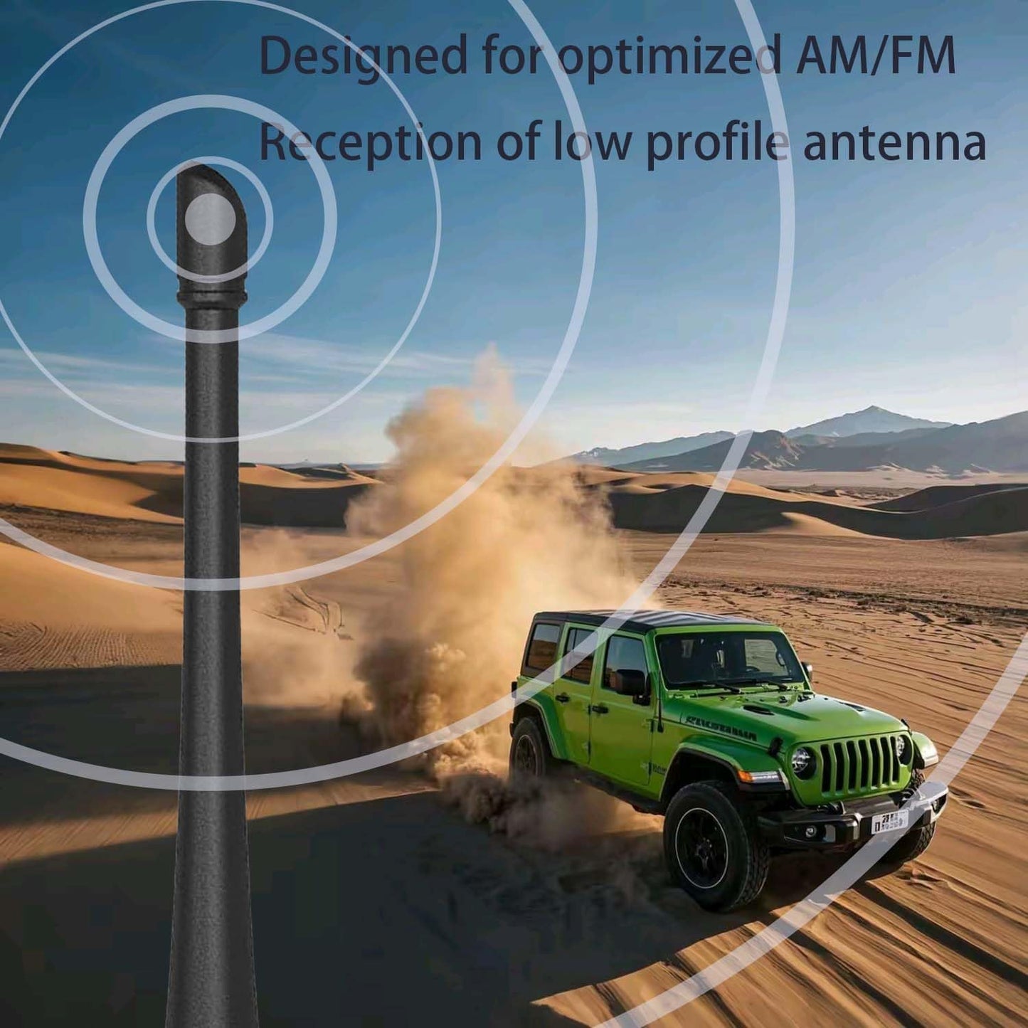 4X4WAVERS 13 Inch Heavy Duty Flexible Rubber Short Antenna - Carbon Fiber Style Base - All Jeep Wrangler Models 1997-2023