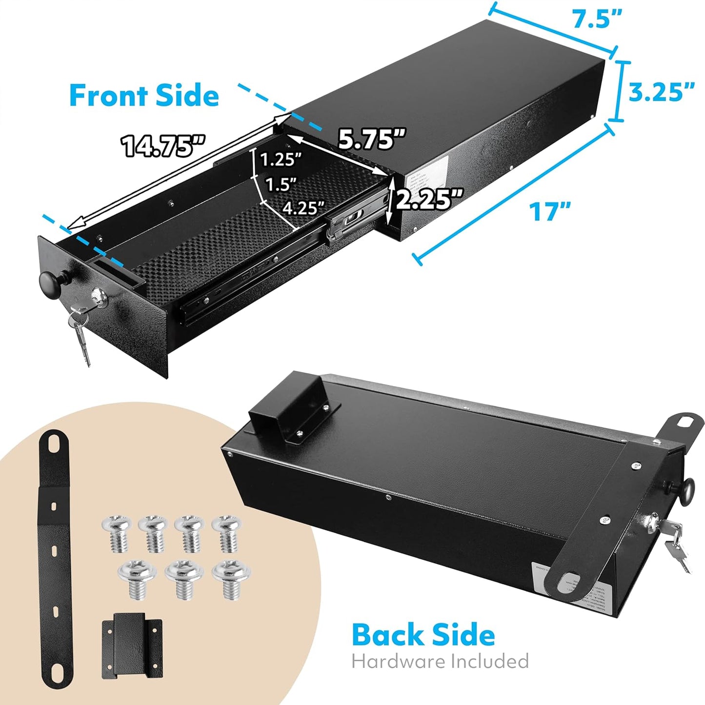 4X4WAVERS Under Driver Seat Lock Box with Key - Gun Armrest Safe Lockbox - Jeep Wrangler JK/JKU 2007-2018 (Not for 2011-2018 JK 2-Door)