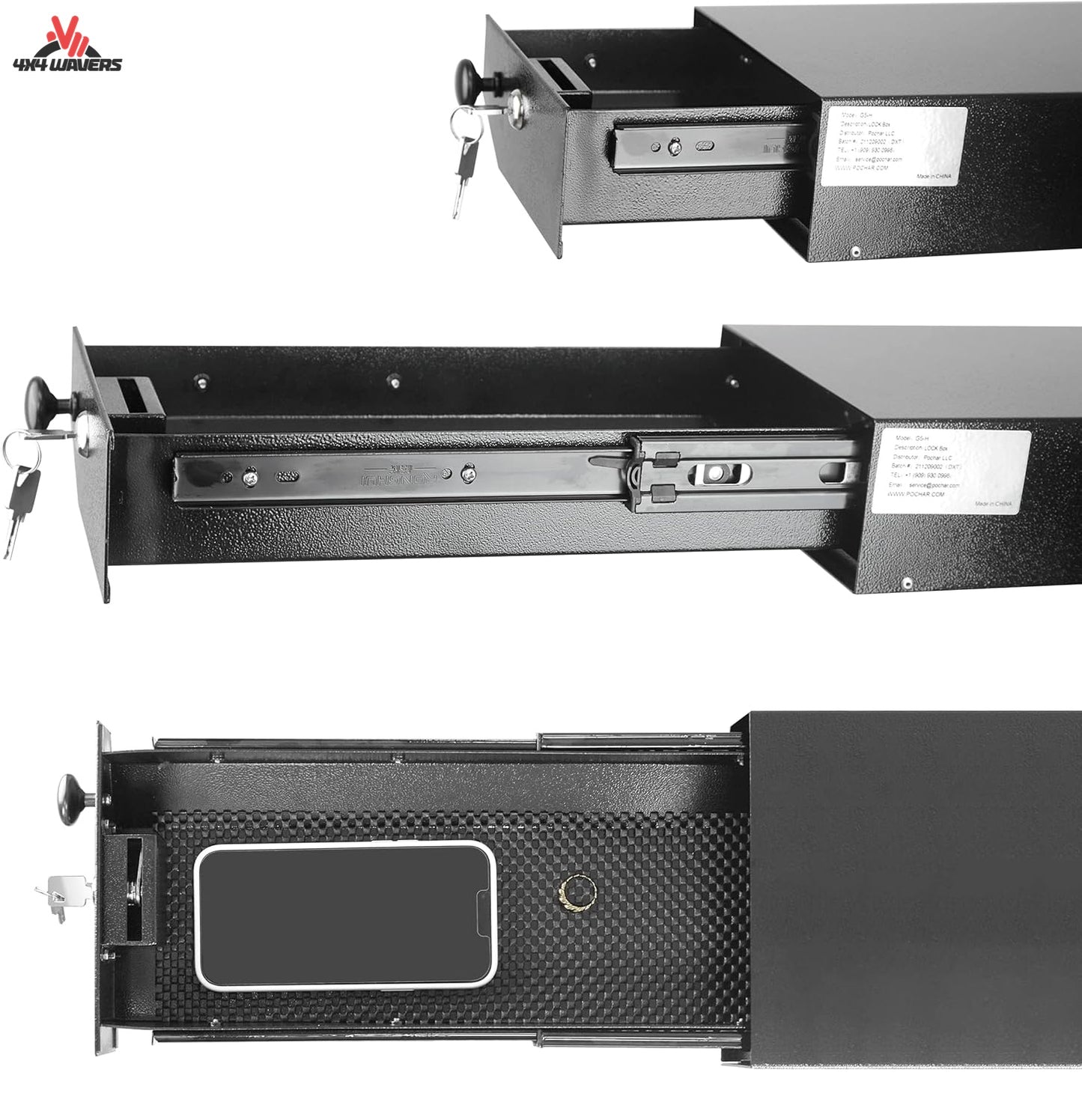 4X4WAVERS Under Driver Seat Lock Box with Key - Gun Armrest Safe Lockbox - Jeep Wrangler JK/JKU 2007-2018 (Not for 2011-2018 JK 2-Door)