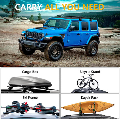 4X4WAVERS Premium Roof Rack Cross Bars with Security Lock - All Jeep Wrangler Models 2007+
