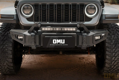 OMU Genesis Series Premium Front Bumper - Aluminum And Steel with Carbon Fiber Finishing - Jeep Wrangler JL/JLU/4XE/JT 2018+ - 4X4 WAVERS