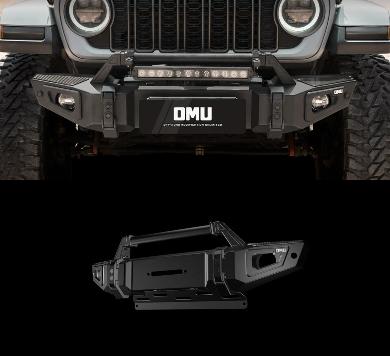 OMU Genesis Series Premium Front Bumper - Aluminum And Steel with Carbon Fiber Finishing - Jeep Wrangler JL/JLU/4XE/JT 2018+ - 4X4 WAVERS