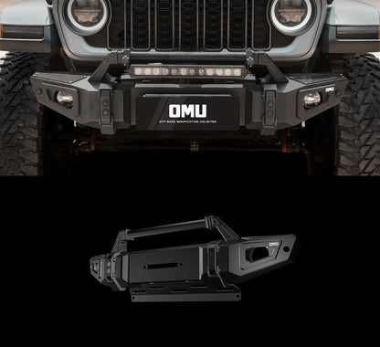 OMU Genesis Series Premium Front Bumper - Aluminum And Steel with Carbon Fiber Finishing - Jeep Wrangler JL/JLU/4XE/JT 2018+ - 4X4 WAVERS
