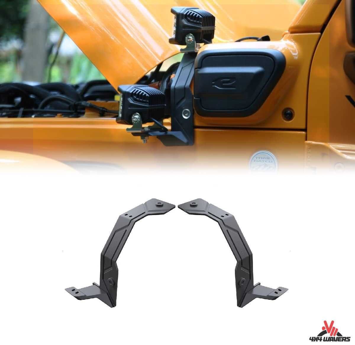 4X4WAVERS Aluminum Dual A-Pillar Light Mounting - Windshield Work/Spot Light Brackets - Jeep Wrangler JL/JLU/4XE/JT 2018+ (fits 4XE) - 4X4 WAVERS