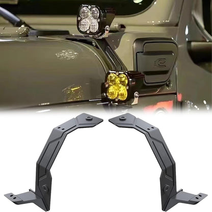 4X4WAVERS Aluminum Dual A-Pillar Light Mounting - Windshield Work/Spot Light Brackets - Jeep Wrangler JL/JLU/4XE/JT 2018+ (fits 4XE) - 4X4 WAVERS