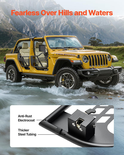 4X4WAVERS Tubular Half Doors with Side Rearview Mirrors - Freedom Style - Jeep Wrangler JLU/4XE/JT 2018+ - 4X4 WAVERS