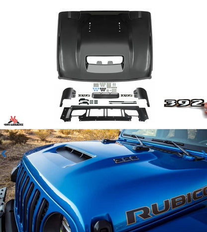 4X4WAVERS 392 Style Hood (Black Steel) with 392 logo - Jeep Wrangler JL/JLU/4XE/JT 2018+ - 4X4 WAVERS