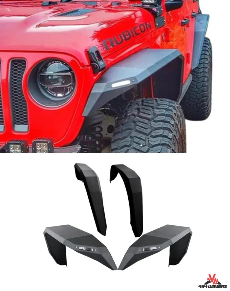 4X4WAVERS Front/Rear Metal Armor Fenders Kit - Hard Line Design - Jeep Wrangler JL/JLU/4XE 2018+ - 4X4 WAVERS
