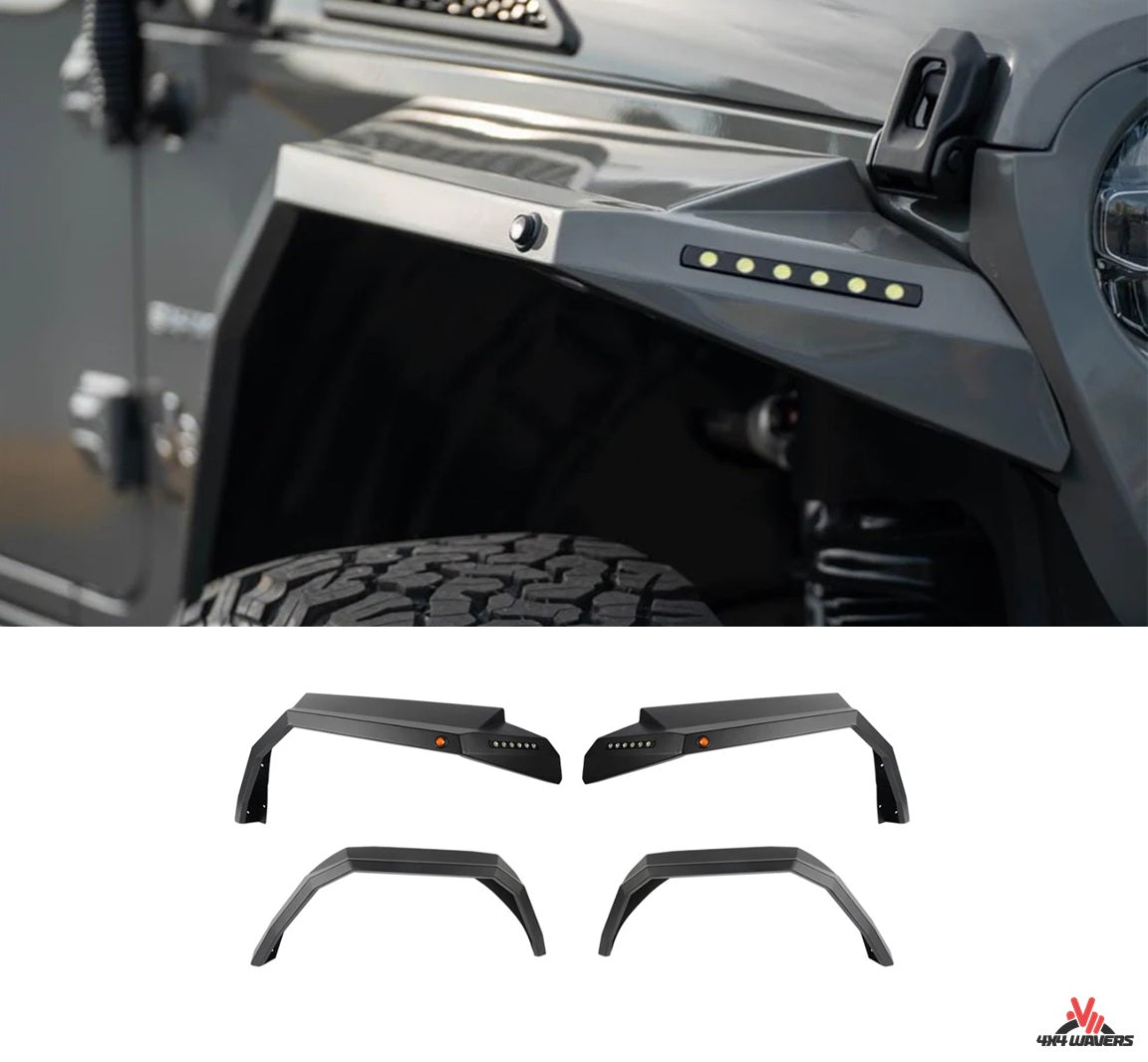 4X4WAVERS Front/Rear Metal Armor Fenders Kit - Sharp Dots Design - Jeep Wrangler JL/JLU/4XE 2018+ - 4X4 WAVERS