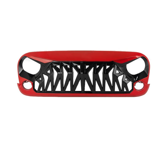 Grille 4X4WAVERS Mad Shark Série III - Prête, Peinte en Rouge Brillant à l'Extérieur et Noire à l'Intérieur - Jeep Wrangler JK/JKU 2007-2018