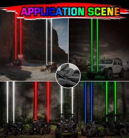 4X4WAVERS UTV RGB Laser Whip Light Kit - Off Road Chasing LED Straight Light with Remote Control - Universal