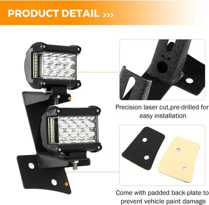 4X4WAVERS Double Hood Offroad Light Holder Mount Bracket - Lower Windsheild - Jeep Wrangler JK/JKU 2007-2018