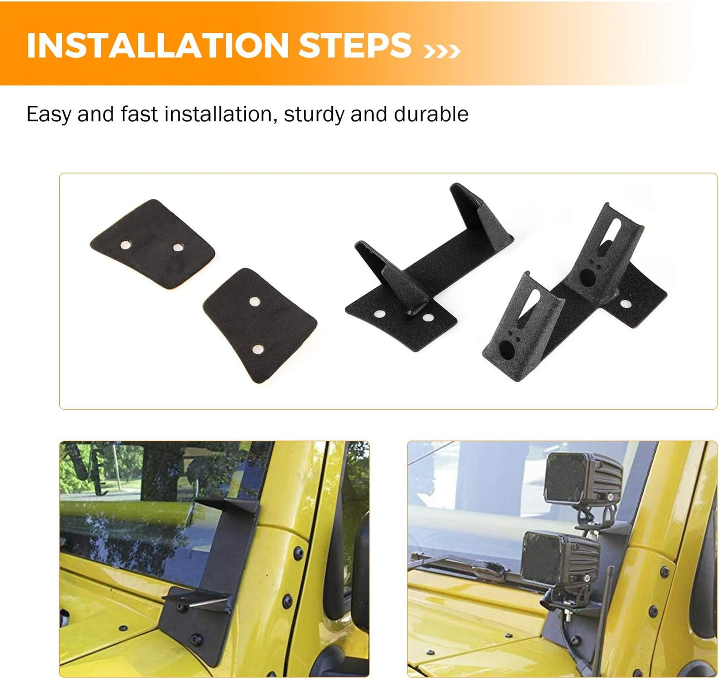 4X4WAVERS Double Hood Offroad Light Holder Mount Bracket - Lower Windsheild - Jeep Wrangler JK/JKU 2007-2018