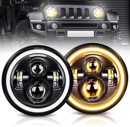 4X4WAVERS 7 inch Headlights Premium LED Light Replacement - Angel Eyes Style 5th Generation - Jeep Wrangler TJ/JK/JKU 1997-2018