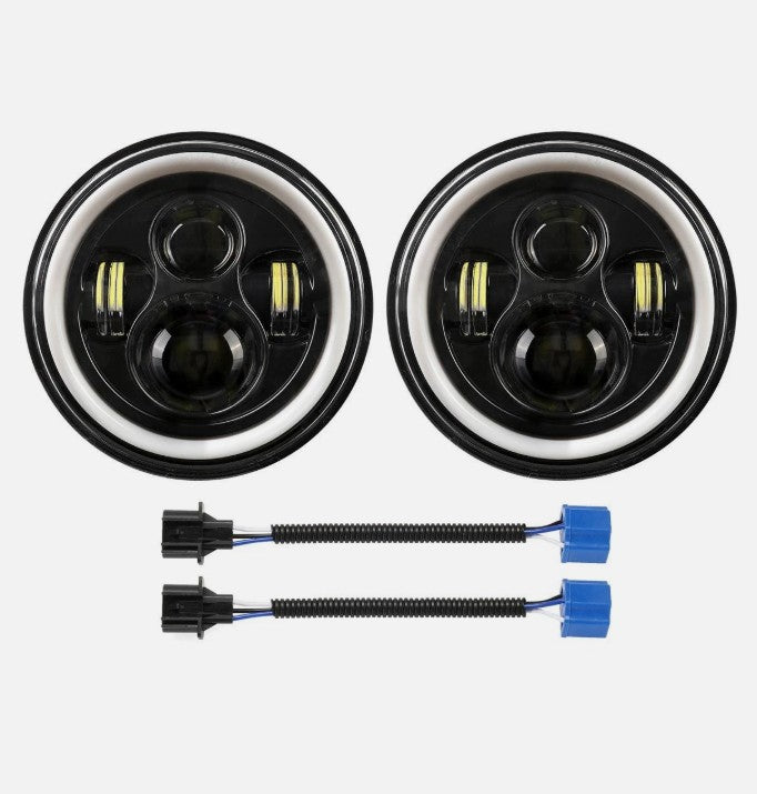 4X4WAVERS 7 inch Headlights Premium LED Light Replacement - Angel Eyes Style 5th Generation - Jeep Wrangler TJ/JK/JKU 1997-2018