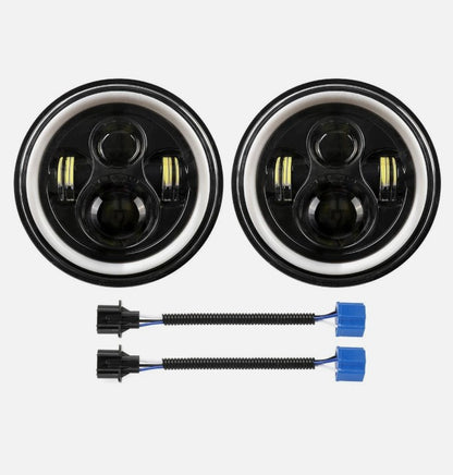 4X4WAVERS 7 inch Headlights Premium LED Light Replacement - Angel Eyes Style 5th Generation - Jeep Wrangler TJ/JK/JKU 1997-2018