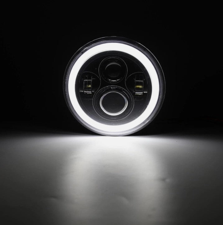 4X4WAVERS 7 inch Headlights Premium LED Light Replacement - Angel Eyes Style 5th Generation - Jeep Wrangler TJ/JK/JKU 1997-2018