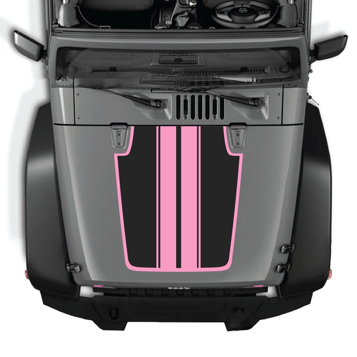 CarCode Jeep Wrangler JK/JKU hood decal, Style #44, black graphic design on hood surface, suitable for 2007-2018 models.