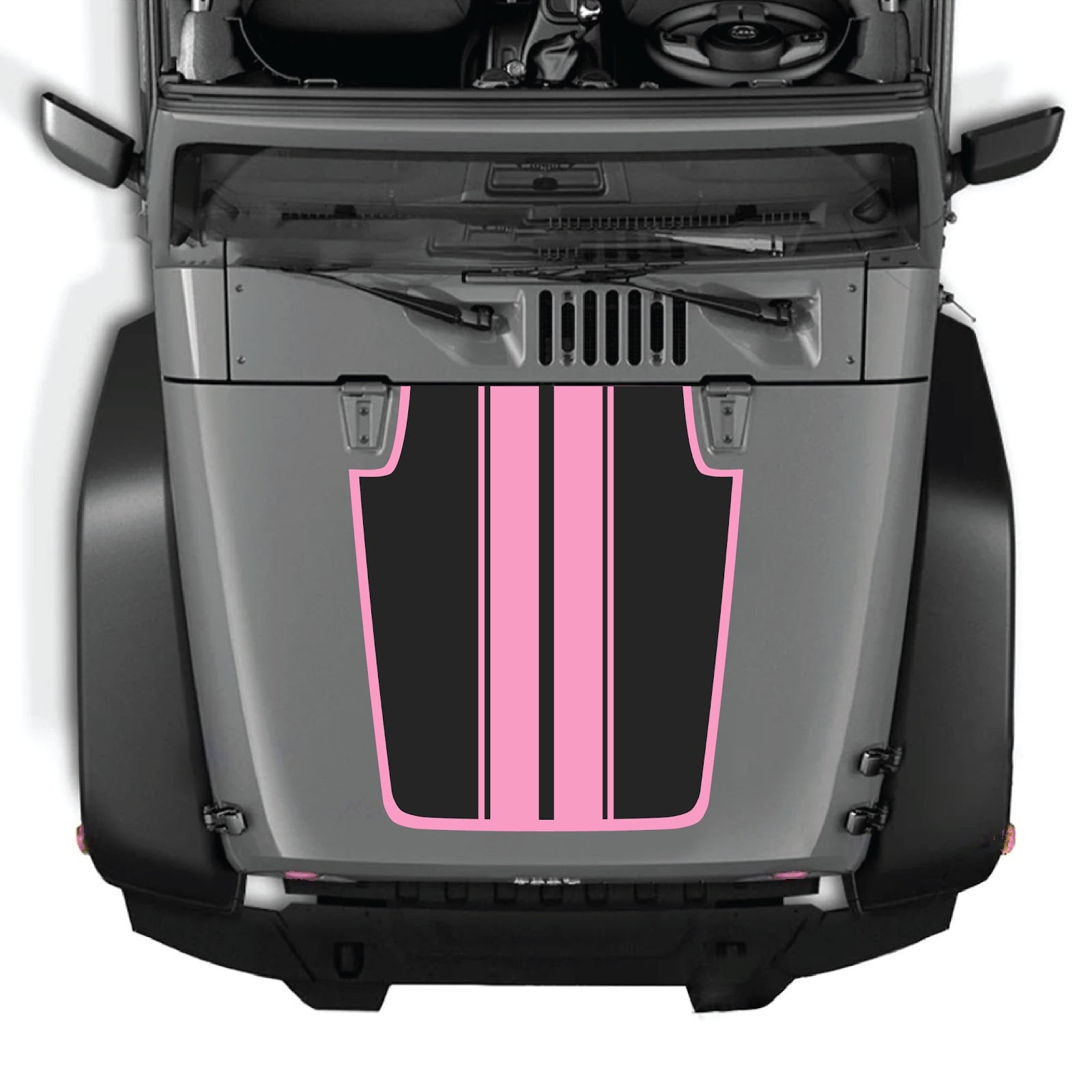 CarCode Jeep Wrangler JK/JKU hood decal, Style #44, black graphic design on hood surface, suitable for 2007-2018 models.