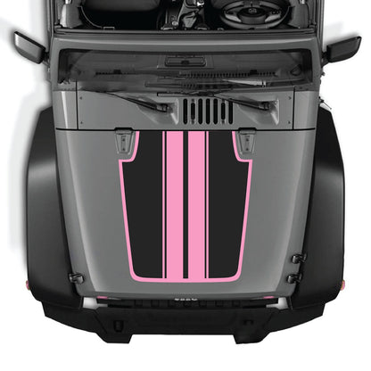 CarCode Jeep Wrangler JK/JKU hood decal, Style #44, black graphic design on hood surface, suitable for 2007-2018 models.