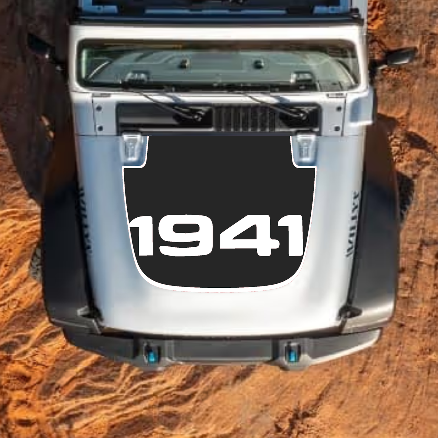 Jeep Wrangler JL or Gladiator JT hood decal by CarCode, stylish #55 design on standard hood for 2018+ models.