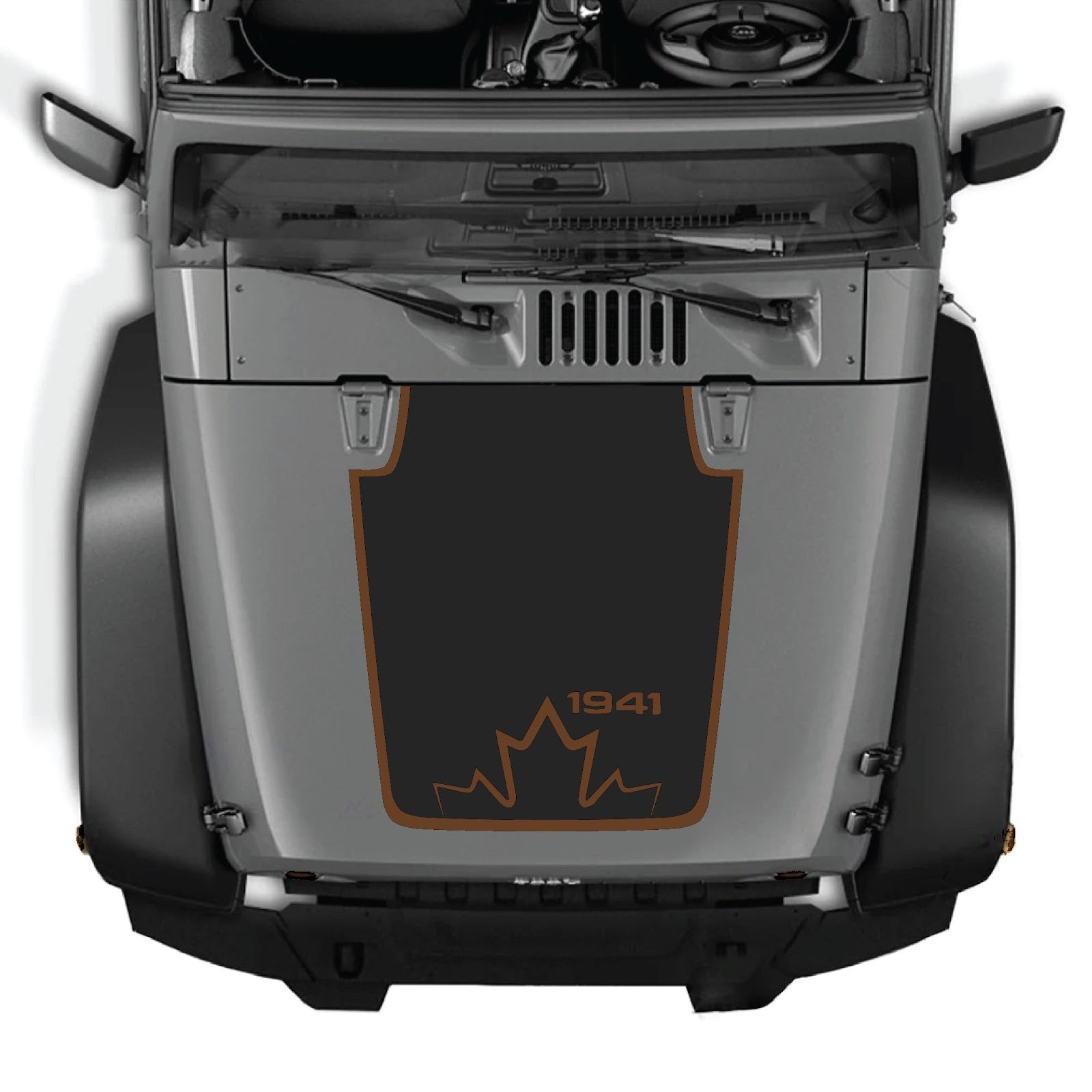 Jeep Wrangler JK/JKU hood decal by CarCode, style #20, with black and white graphic design on vehicle hood.