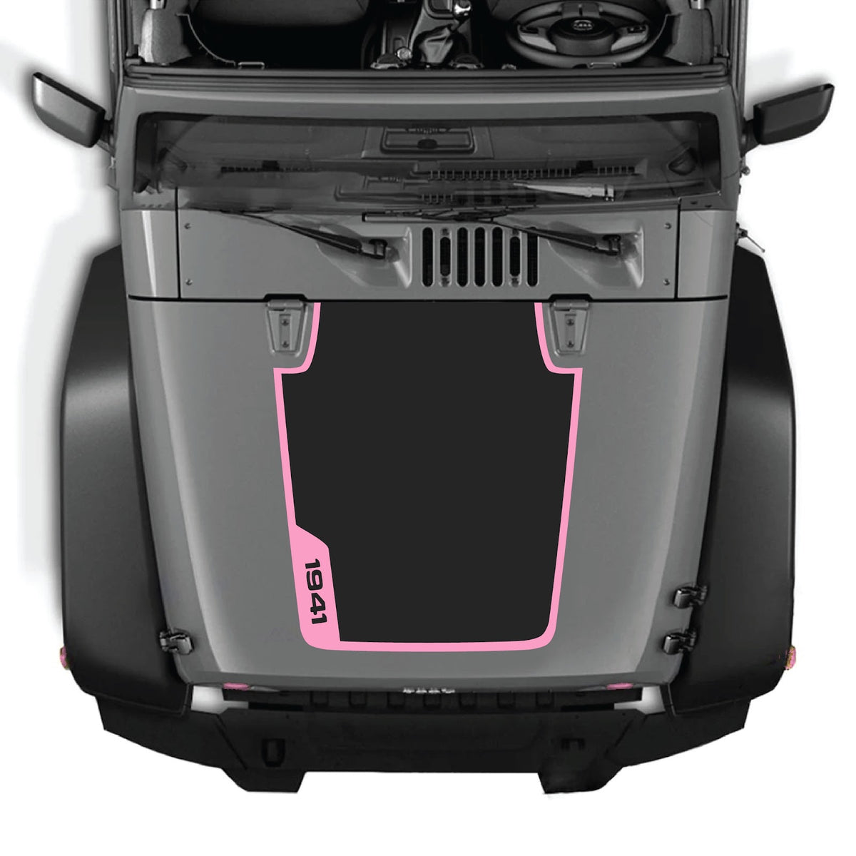 Jeep Wrangler JK/JKU hood decal by CarCode, style #38, featuring bold black graphic on vehicle's hood for a custom look.