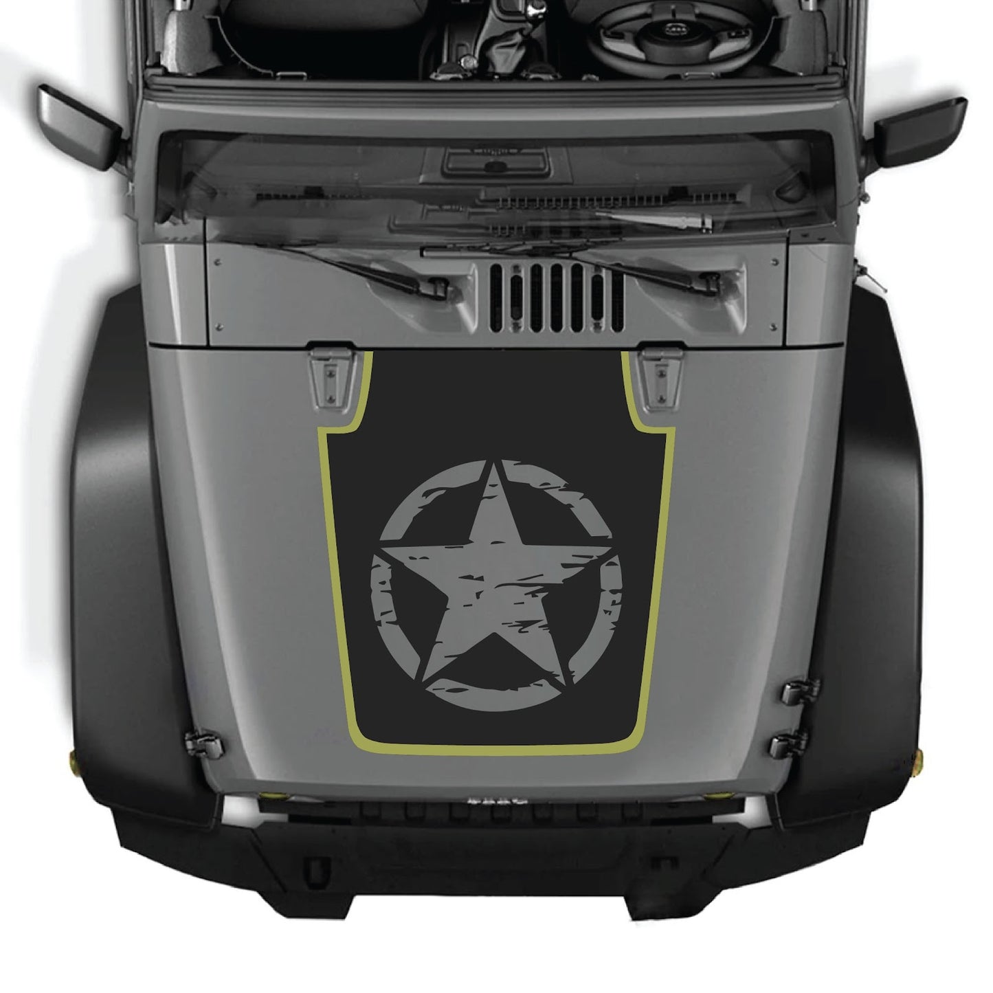 Jeep Wrangler JK/JKU hood decal by CarCode, style #78, black graphic design on vehicle hood, 2007-2018 model fit.