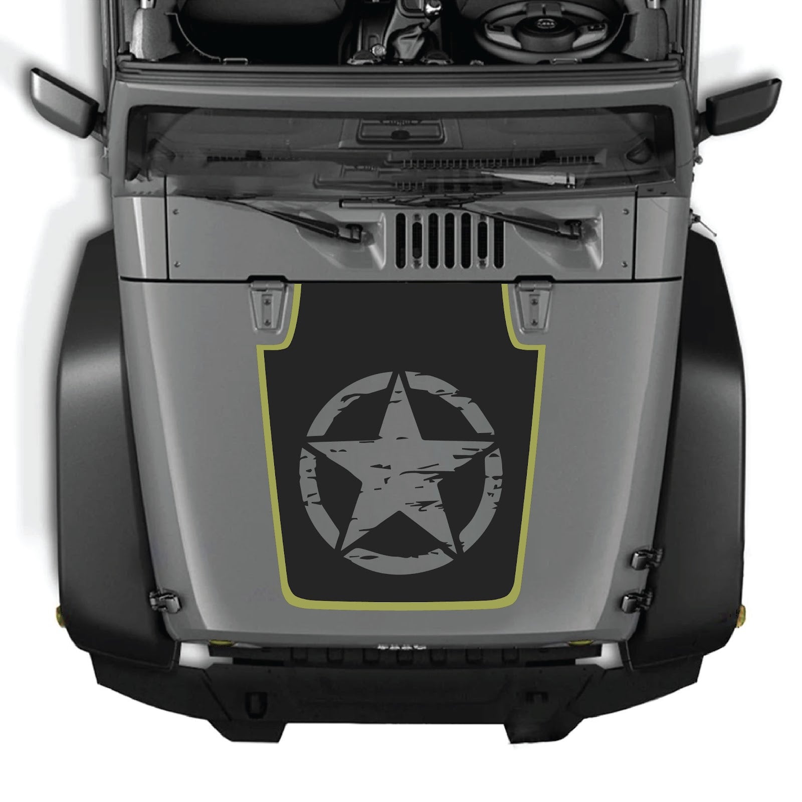 Jeep Wrangler JK/JKU hood decal by CarCode, style #78, black graphic design on vehicle hood, 2007-2018 model fit.