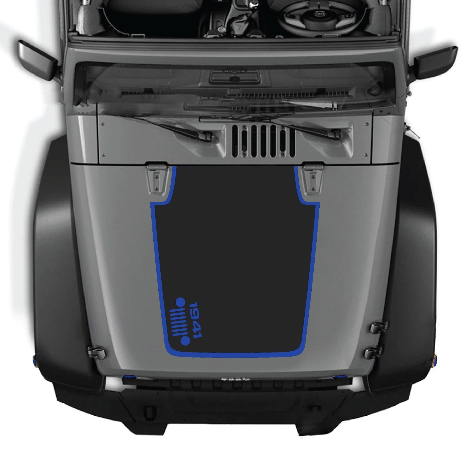 Jeep Wrangler JK/JKU hood decal by CarCode, style #58, black graphic design on vehicle hood for 2007-2018 models.