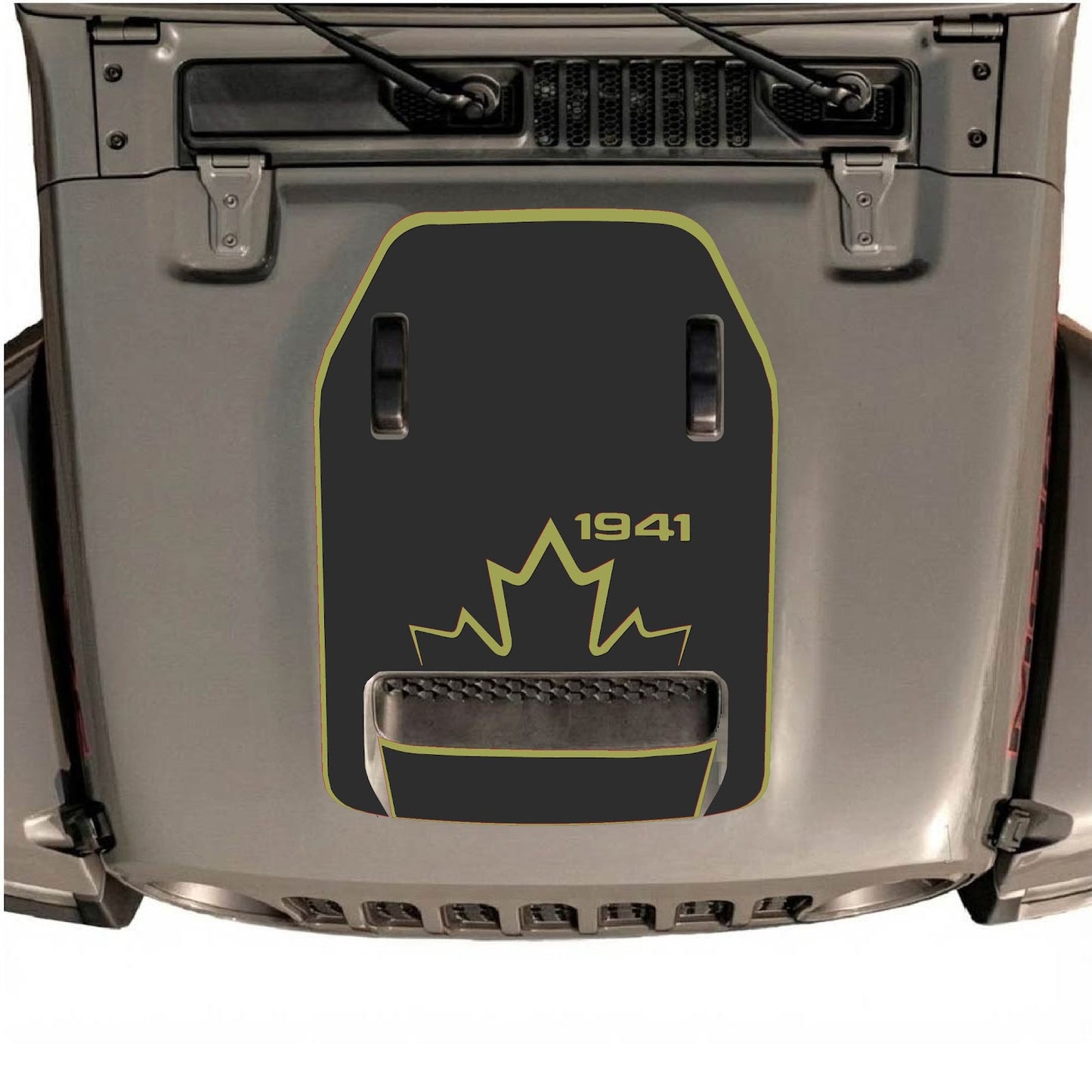 CarCode hood decal for Jeep Wrangler JL/JLU Rubicon 392 and JT Gladiator Mojave 2020-2026, style #17, shown on vehicle hood.