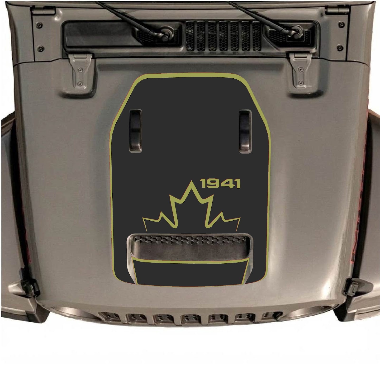 CarCode hood decal for Jeep Wrangler JL/JLU Rubicon 392 and JT Gladiator Mojave 2020-2026, style #17, shown on vehicle hood.