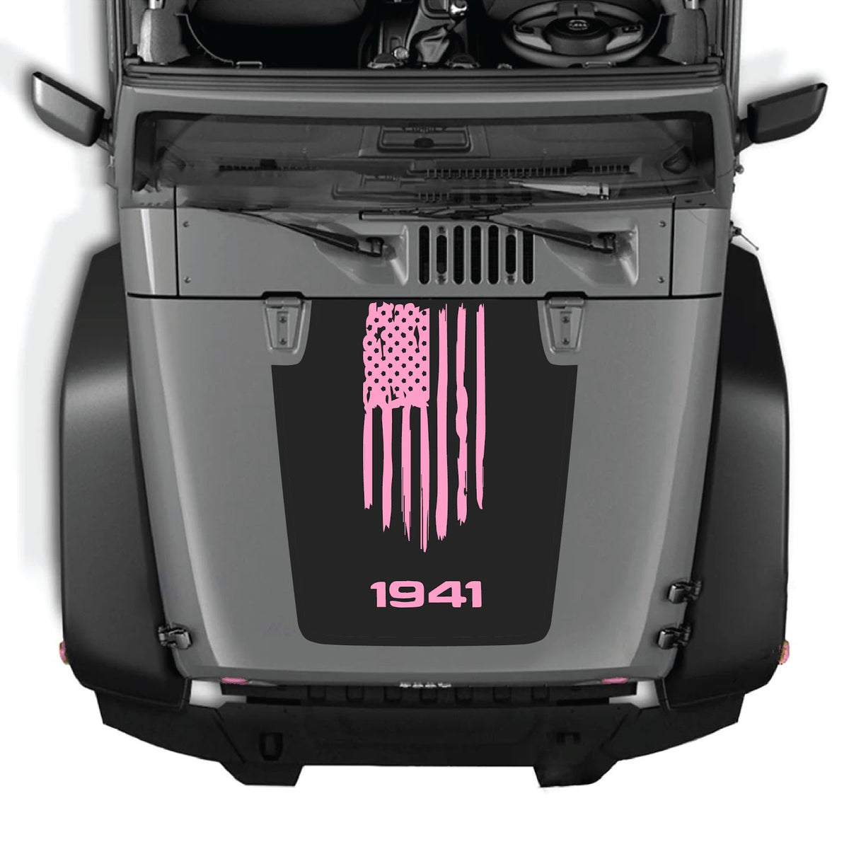 Jeep Wrangler JK/JKU hood decal by CarCode in style #04, black and white graphic design on vehicle hood.