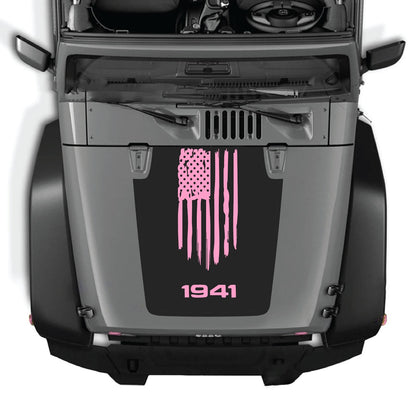 Jeep Wrangler JK/JKU hood decal by CarCode in style #04, black and white graphic design on vehicle hood.