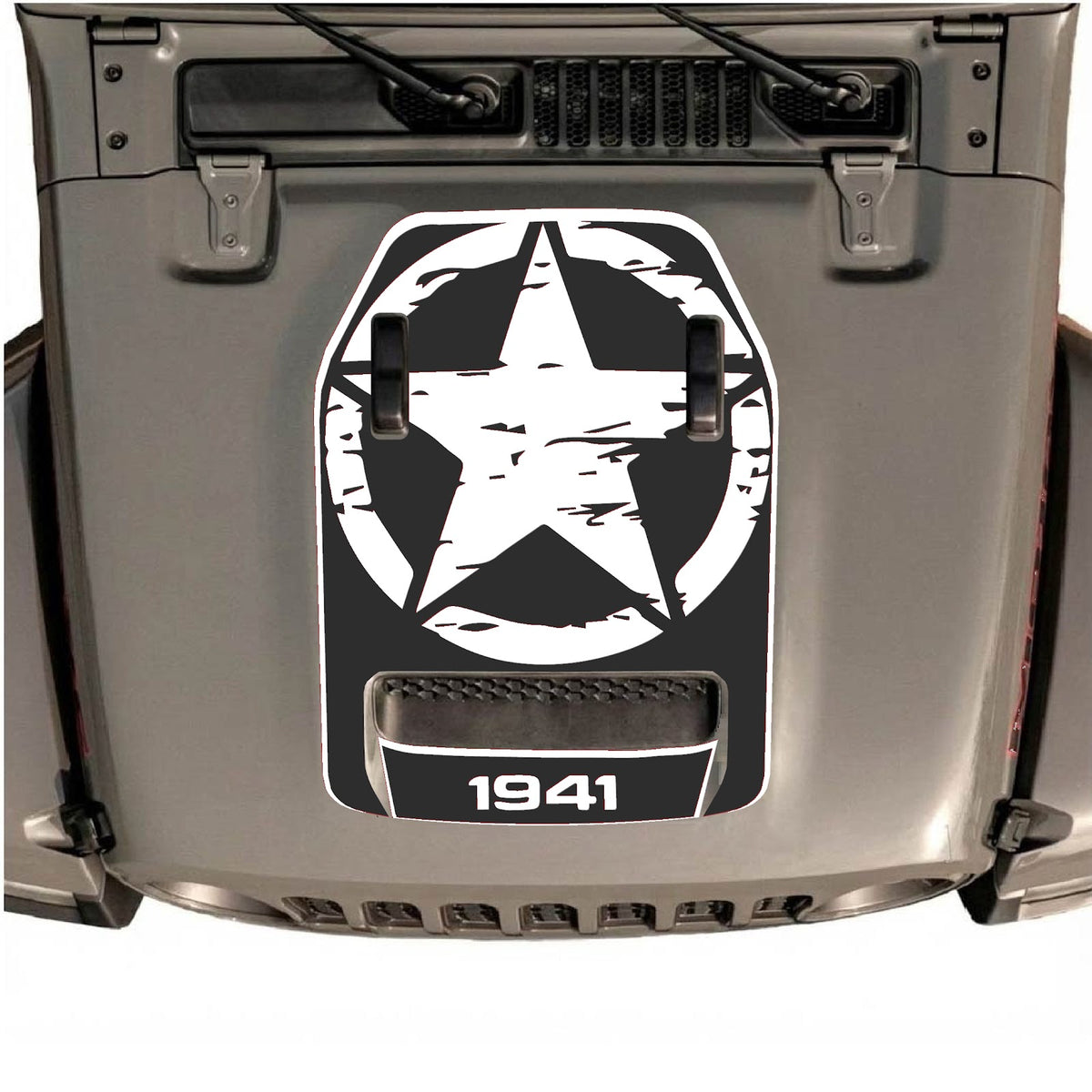 CarCode hood decal for Jeep Wrangler JL/JLU Rubicon 392 and JT Gladiator Mojave 2020-2026, Style #33, black graphic design.