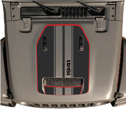 CarCode hood decal for Jeep Wrangler JL/JLU Rubicon 392 and JT Gladiator Mojave 2020-2026, style #72, shown on vehicle hood.
