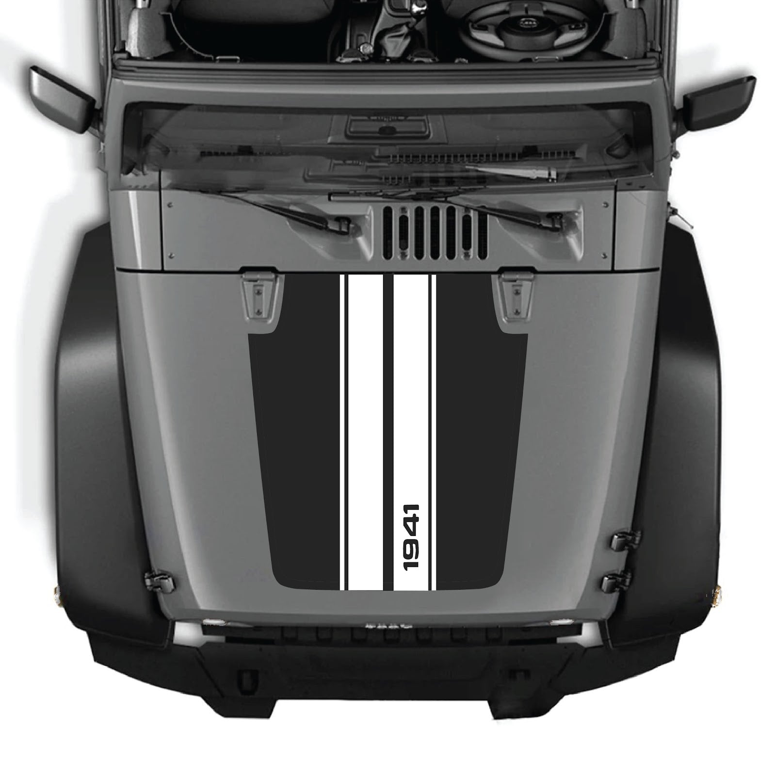 CarCode hood decal for Jeep Wrangler JK/JKU 2007-2018, style #01, shown on the vehicle's hood with bold black design.