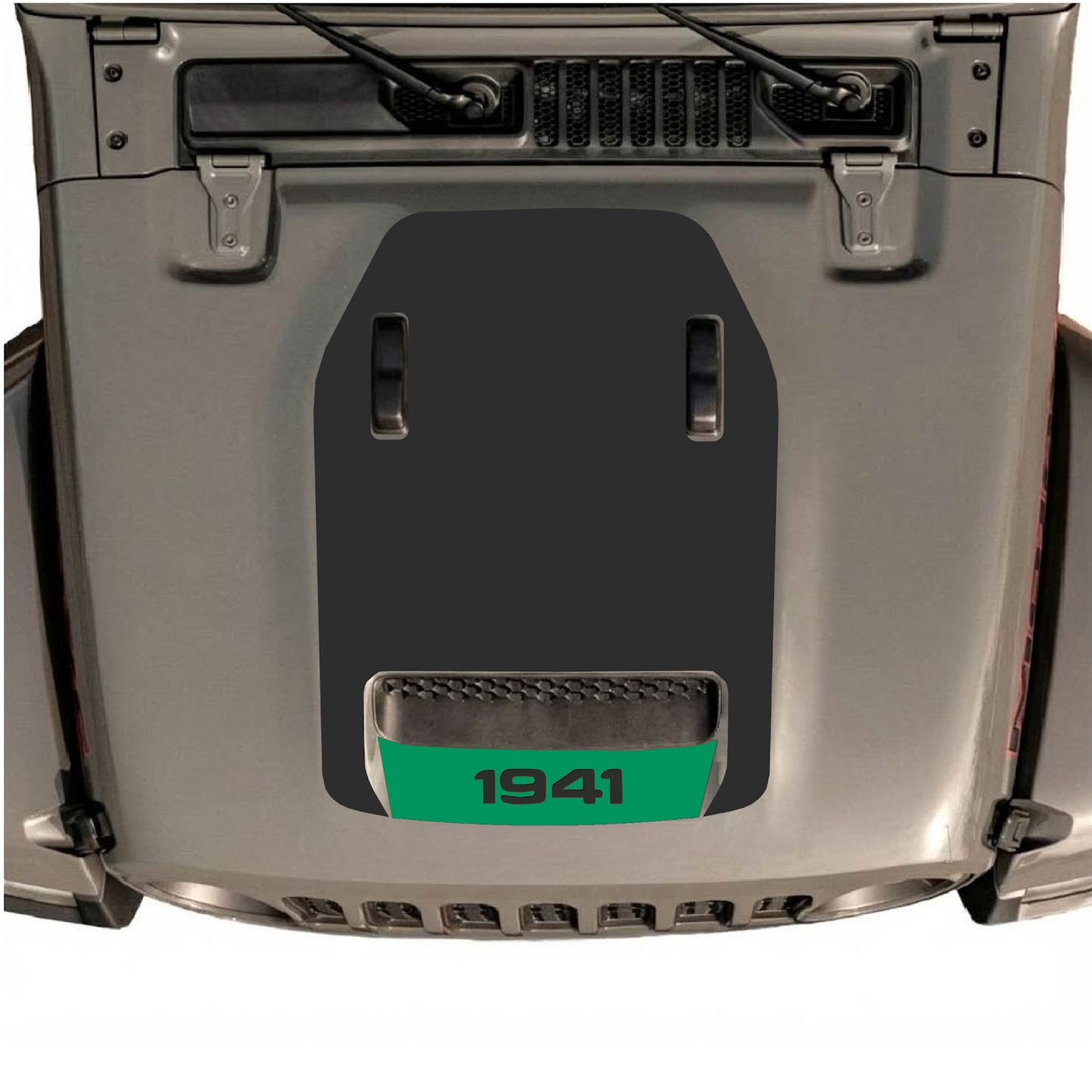 CarCode hood decal for Jeep Wrangler JL/JLU Rubicon 392 and JT Gladiator Mojave, style #64, shown on vehicle hood.