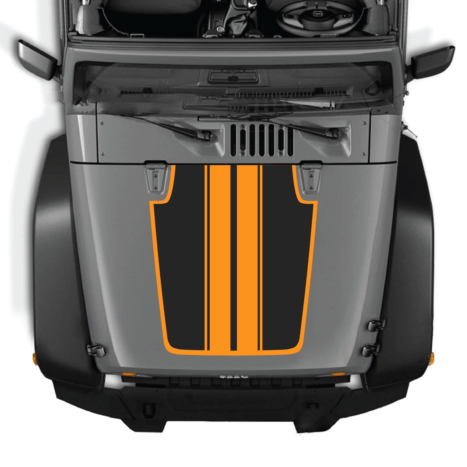 Jeep Wrangler JK/JKU hood decal by CarCode, style #44, black vinyl sticker designed for 2007-2018 Jeep models.