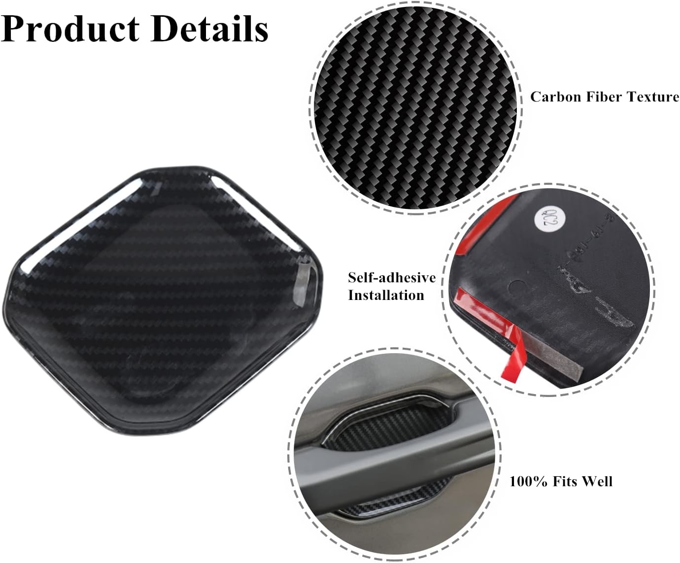 4X4WAVERS Look Door Handle Bowl Trim - Carbon Fiber / Matt Black / Shiny Chrome - Jeep Wrangler JL/JLU/4XE/JT 2018+ - 4X4 WAVERS