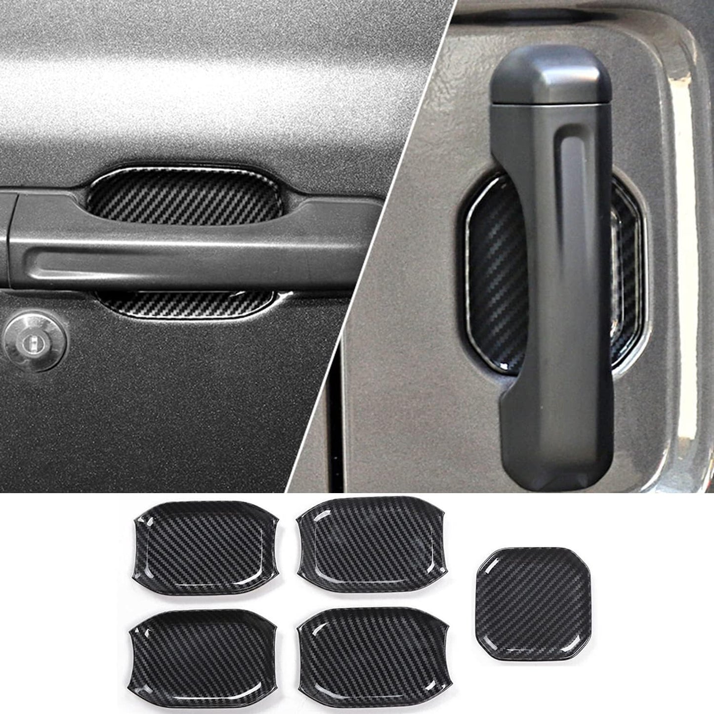 4X4WAVERS Look Door Handle Bowl Trim - Carbon Fiber / Matt Black / Shiny Chrome - Jeep Wrangler JL/JLU/4XE/JT 2018+ - 4X4 WAVERS