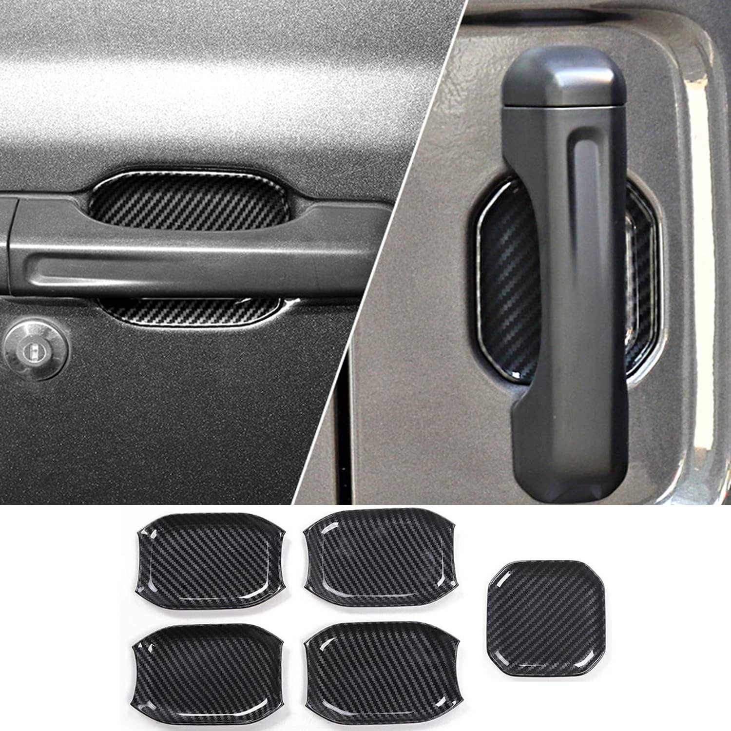 4X4WAVERS Look Door Handle Bowl Trim - Carbon Fiber / Matt Black / Shiny Chrome - Jeep Wrangler JL/JLU/4XE/JT 2018+ - 4X4 WAVERS