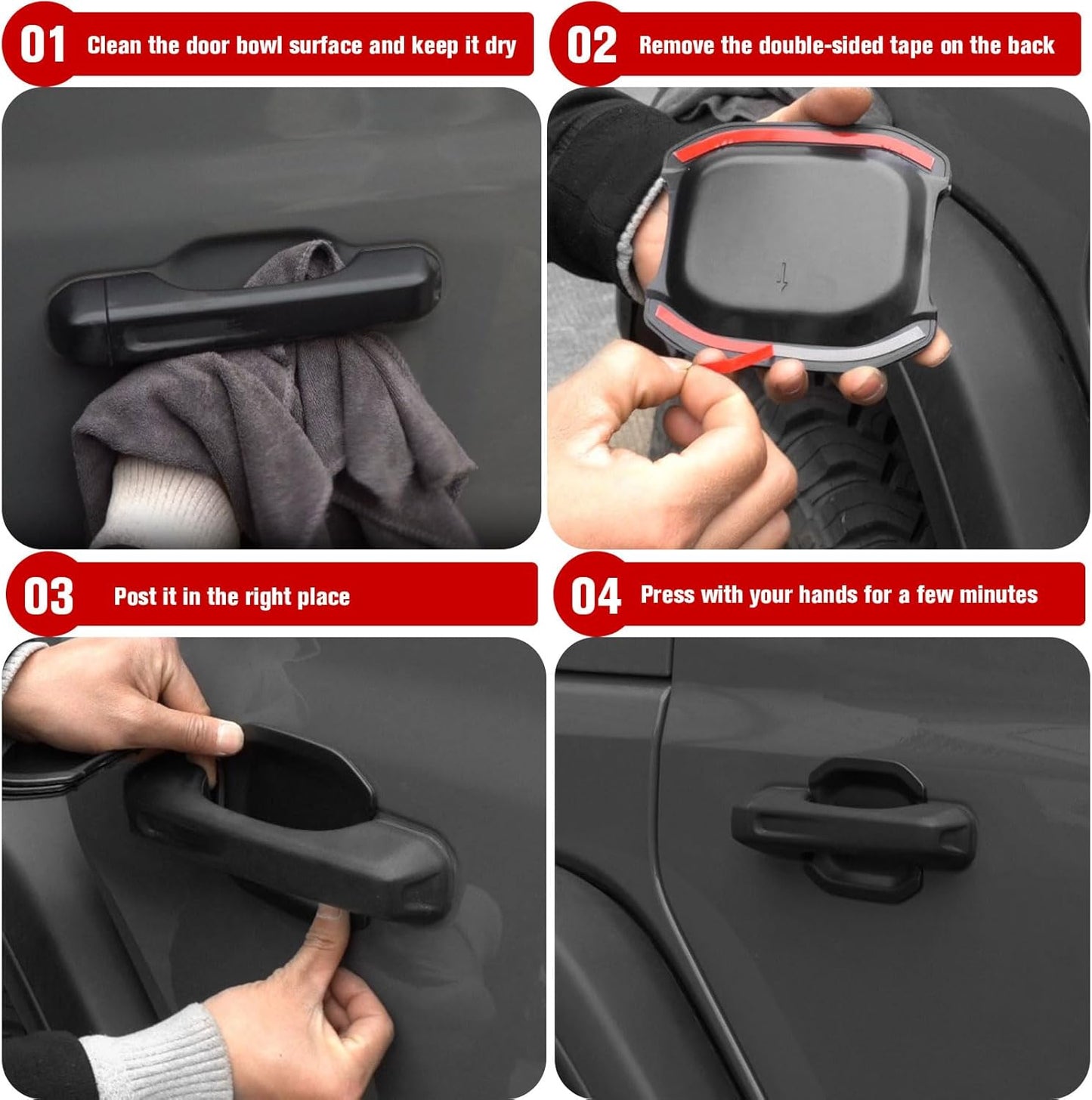4X4WAVERS Look Door Handle Bowl Trim - Carbon Fiber / Matt Black / Shiny Chrome - Jeep Wrangler JL/JLU/4XE/JT 2018+ - 4X4 WAVERS