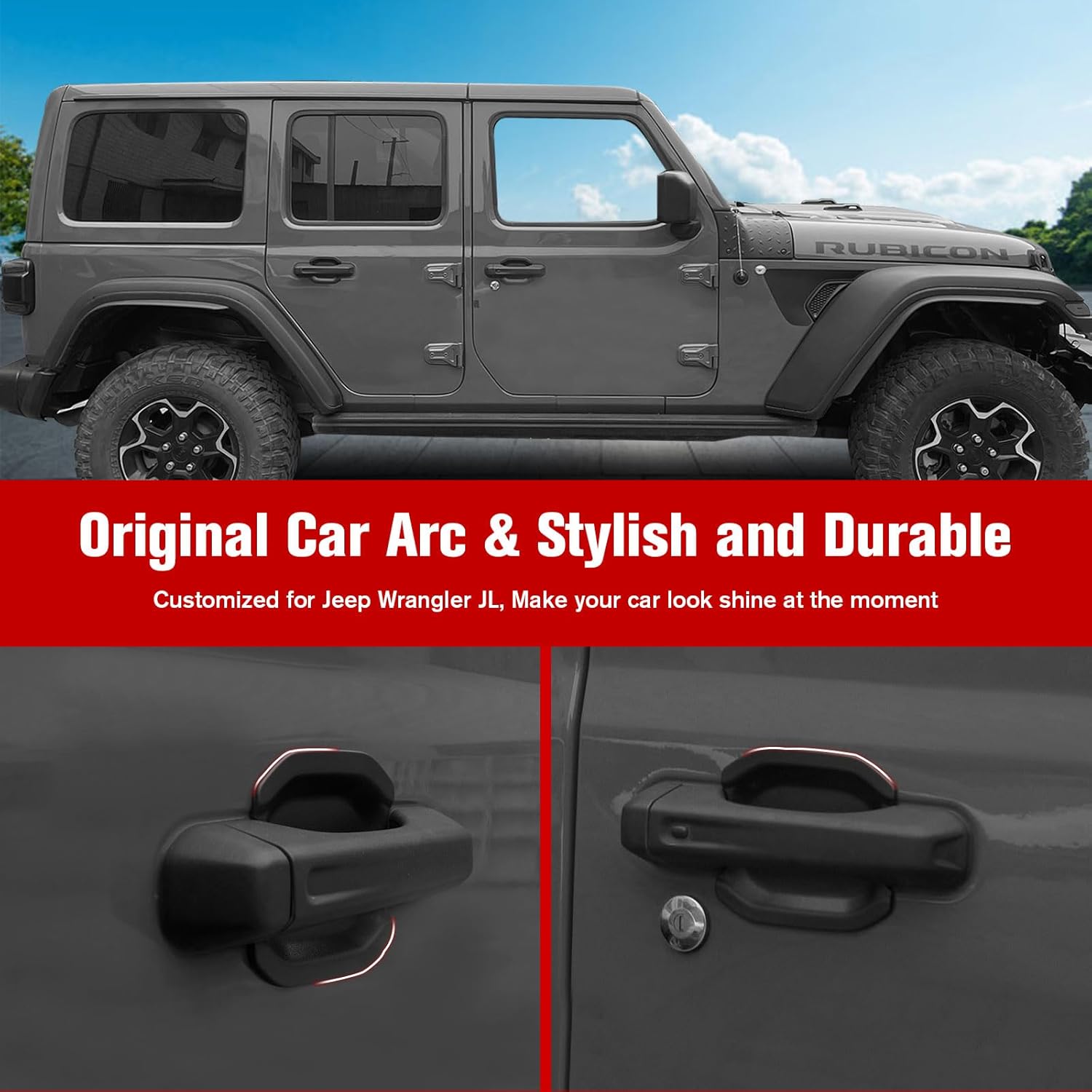 4X4WAVERS Look Door Handle Bowl Trim - Carbon Fiber / Matt Black / Shiny Chrome - Jeep Wrangler JL/JLU/4XE/JT 2018+ - 4X4 WAVERS