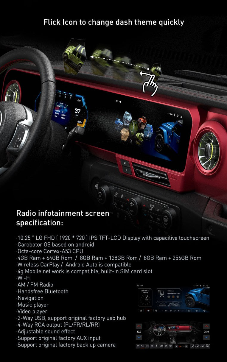 Carobotor J-Max Pro Digital Cluster All-In-One - Jeep wrangler JL/JLU/4XE/JT 2018-2023 (2025 Update version) - 4X4 WAVERS