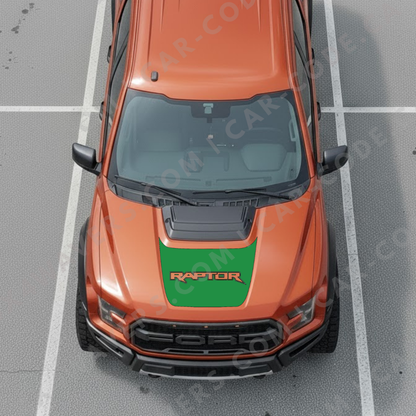 Ford F-150 Raptor Capot – Panneau de texte personnalisé tout-terrain (Vert/Gris/Bleu/Rouge/Sable/Noir + Découpe) – 2017–2025 – Vinyle découpé mat imprimé 3M ou Avery